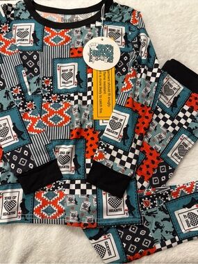 Boys' Playing Cards Patchwork Pajama Set - Teal & Red